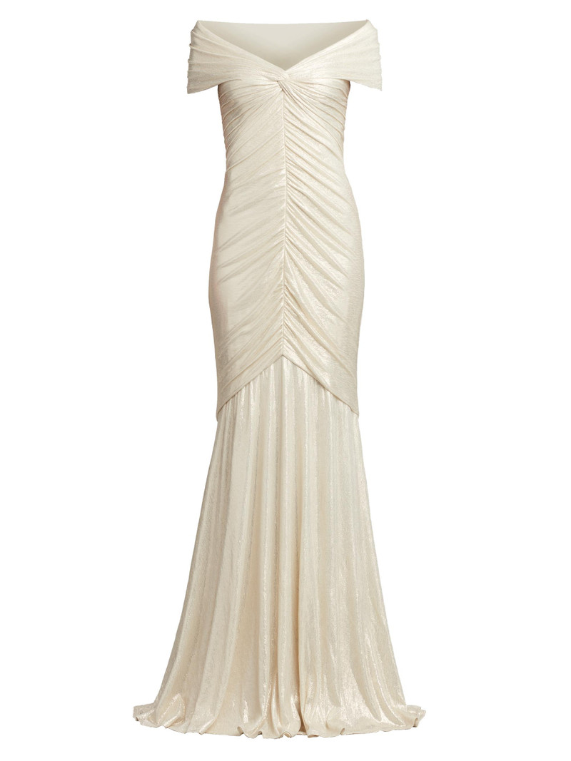 Women's Metallic Lace Shirred Gown - Ivory 1