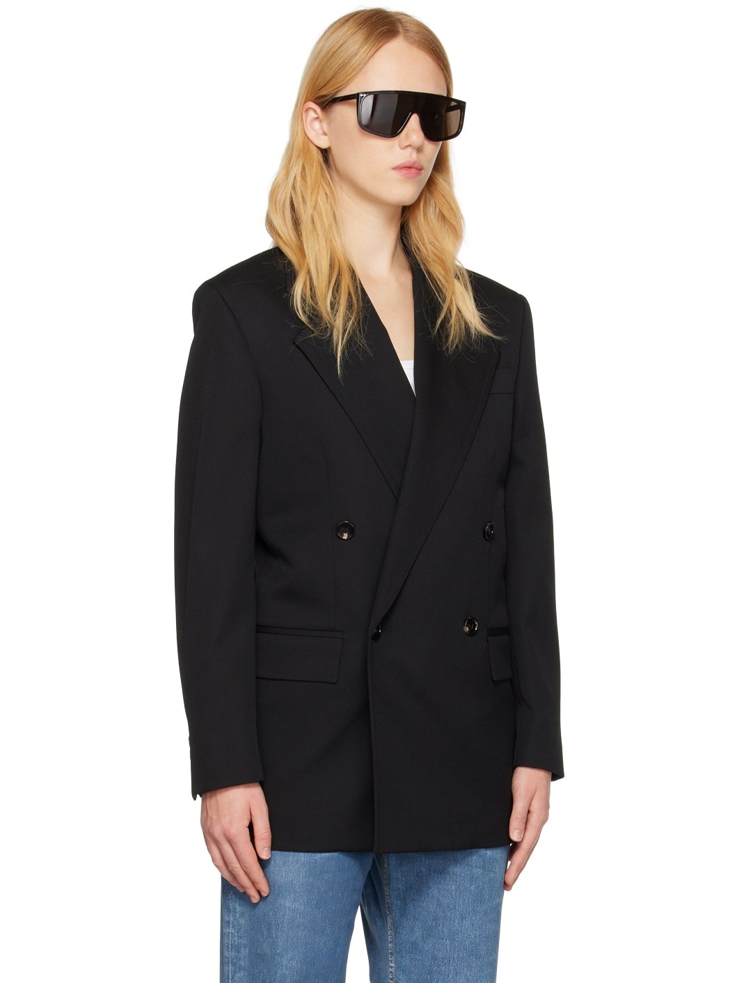 Black Grain De Poudre Blazer - 2