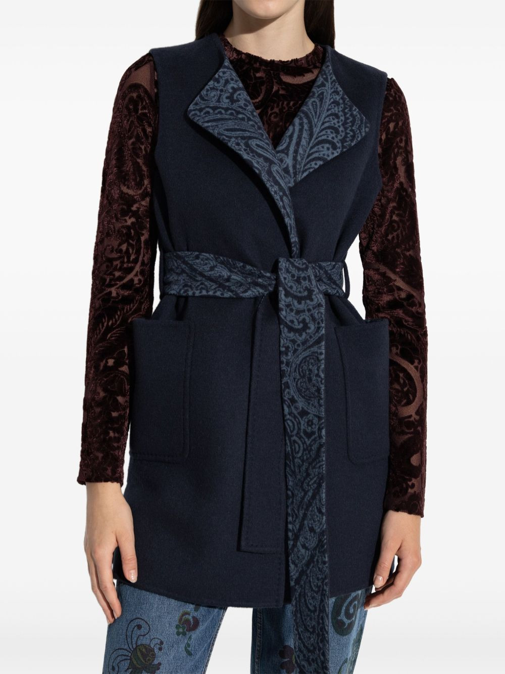 paisley-trimmed belted waistcoat - 3