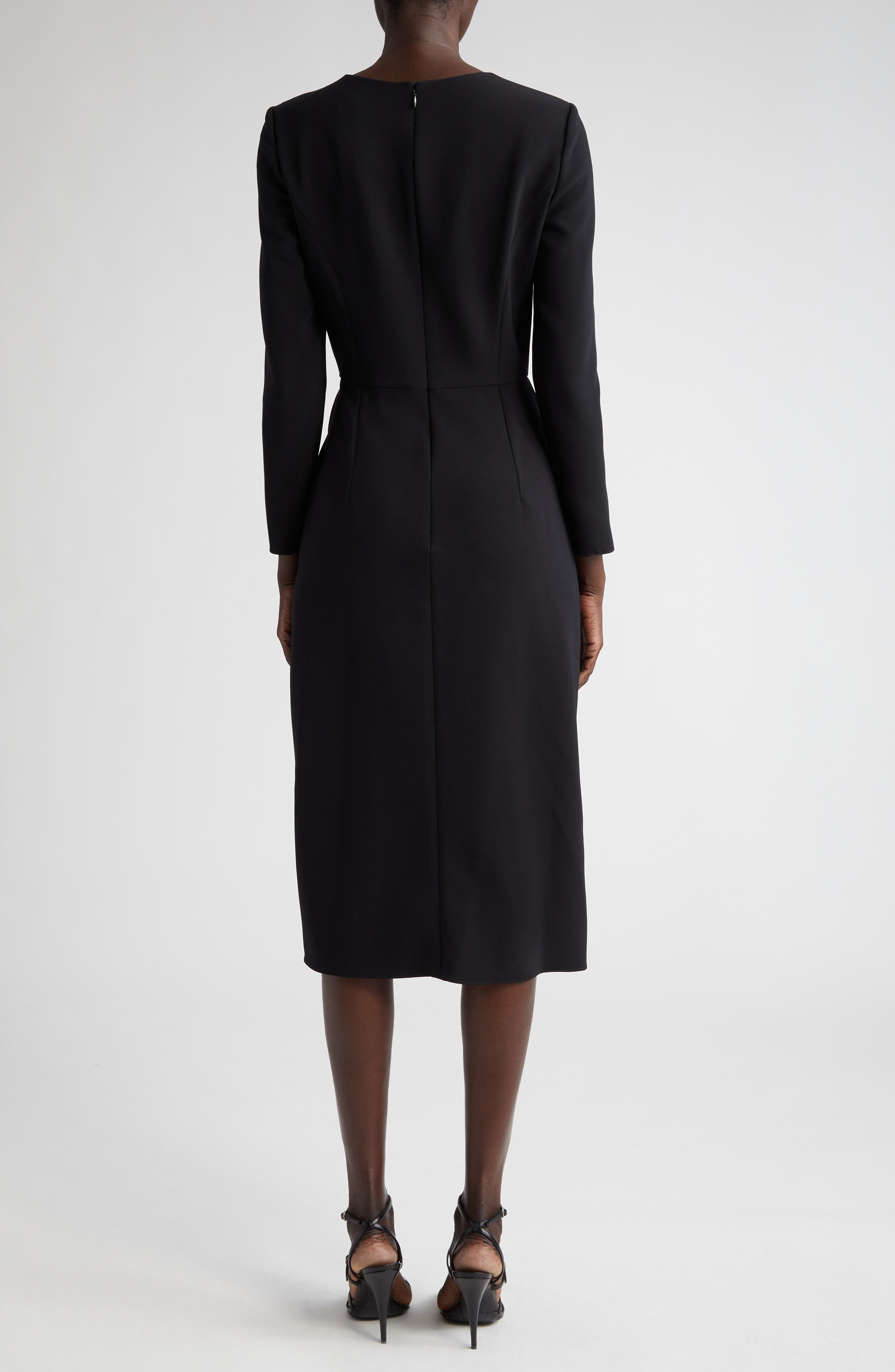 Carolina Herrera Pleated Long Sleeve Tulip Midi Dress in Black at Nordstrom - 2