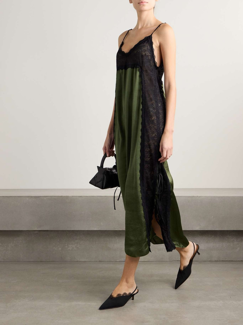 KIKA VARGAS Somaly tie-detailed guipure lace and silk-satin midi dress Green outlook