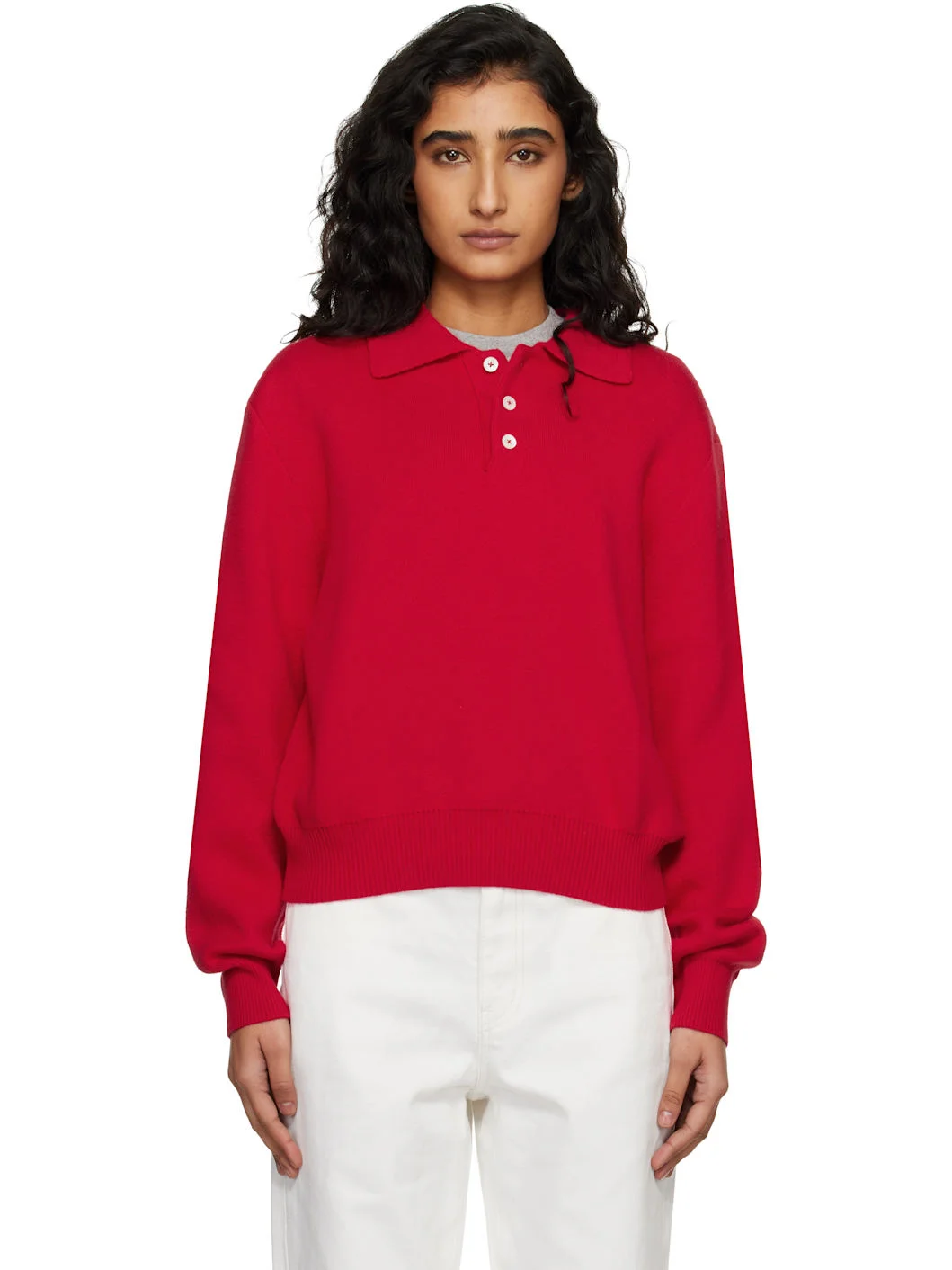 Red Cashmere Collared Sweater Polo - 1
