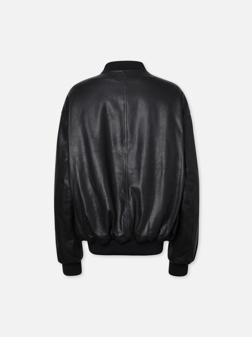 Oversized Leather Bomber in Black - 3