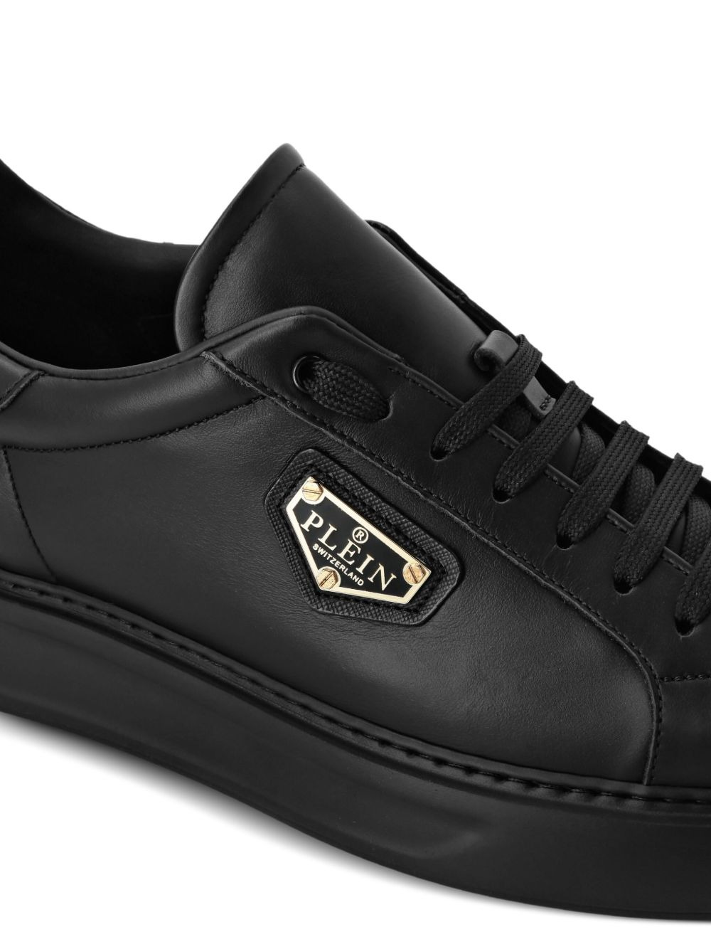 logo-plaque leather trainers - 4