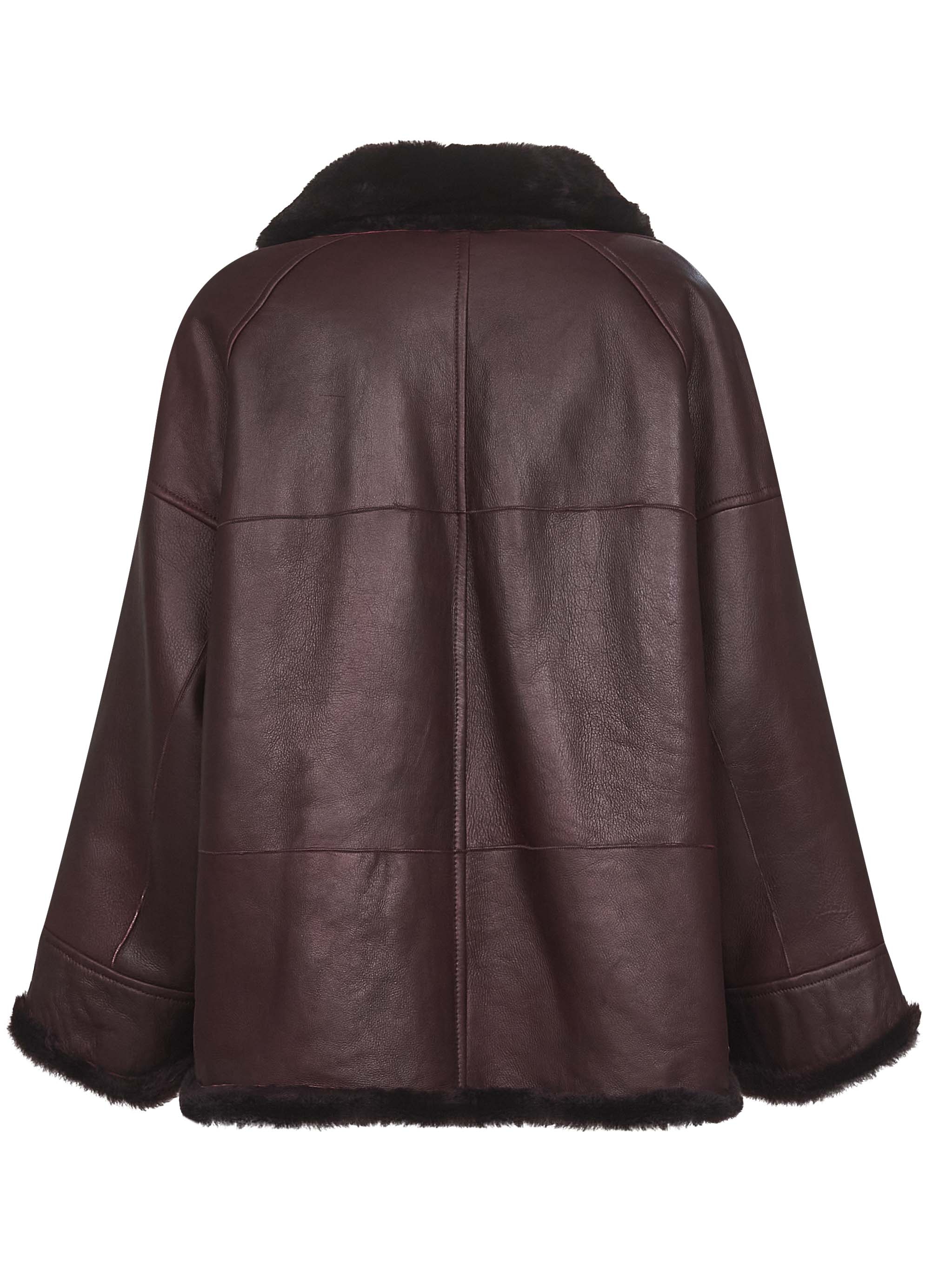 Burgundy nappa leather and fur reversible caban - 4