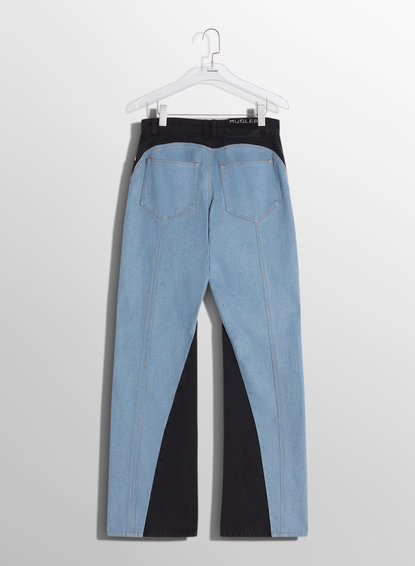 blue bi-color straight leg jeans - 2