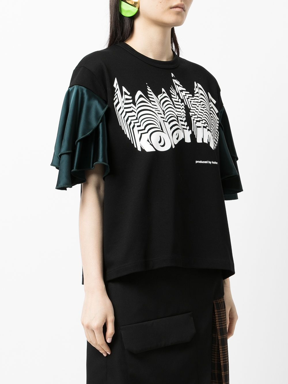 ruffled-sleeve cotton T-shirt - 3