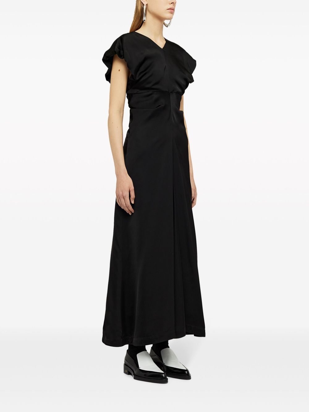 gathered-detail satin-finish gown - 3