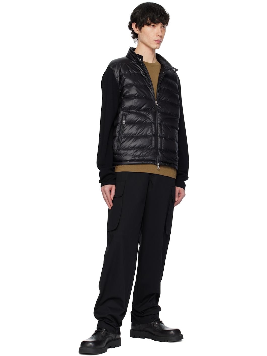 Black Padded Wool Zip-Up Down Jacket - 5
