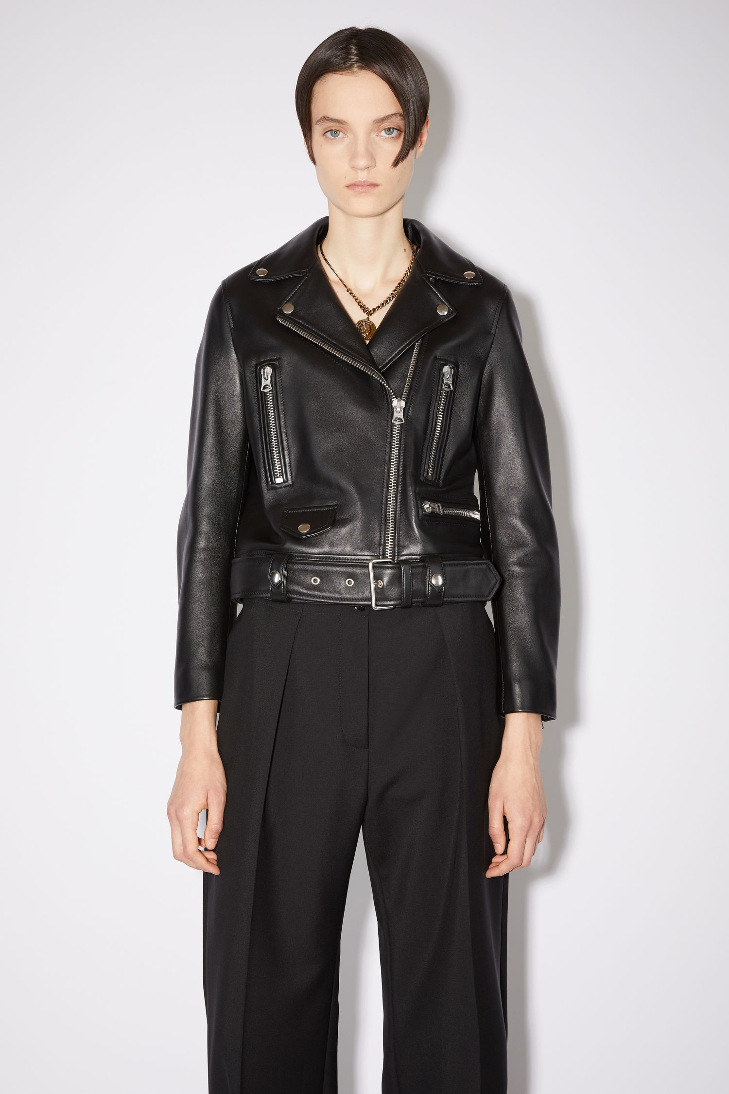 Leather biker jacket - Black - 4