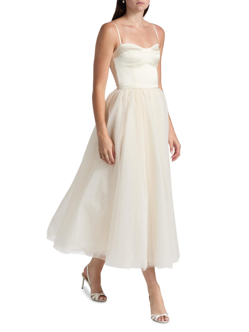 Women's Alouette Satin Tea-Length Dress - Fior Di Latte 4