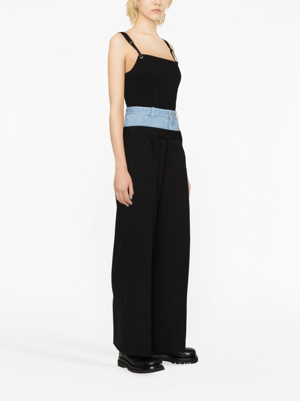 panelled straight-leg wool trousers - 3