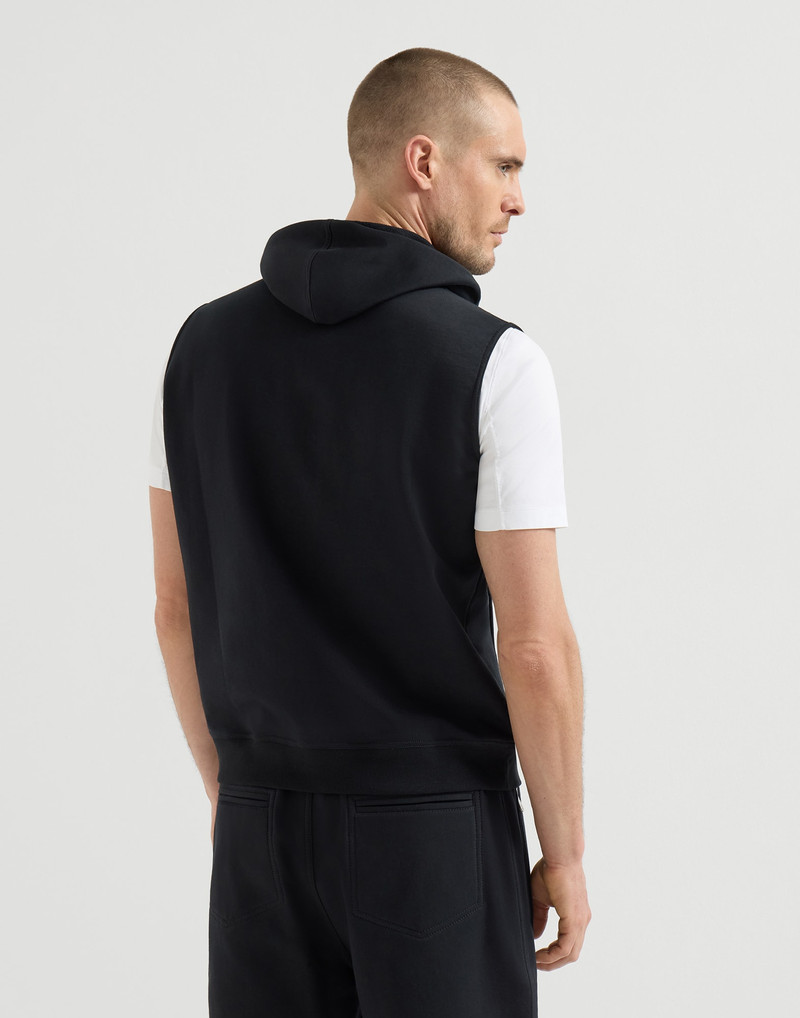 Techno cotton French terry sleeveless sweatshirt with zipper and hood 3