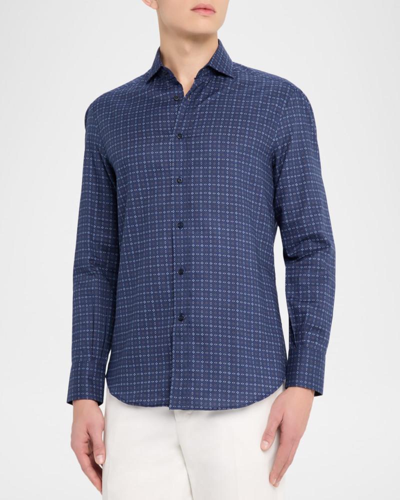 Men's Slim Fit Geometric Cotton Button-Down Shirt 4