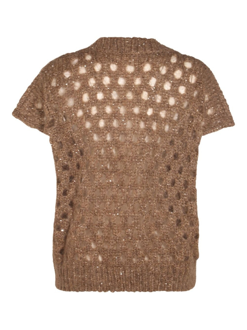 Brunello Cucinelli open-knit V-neck sweater outlook