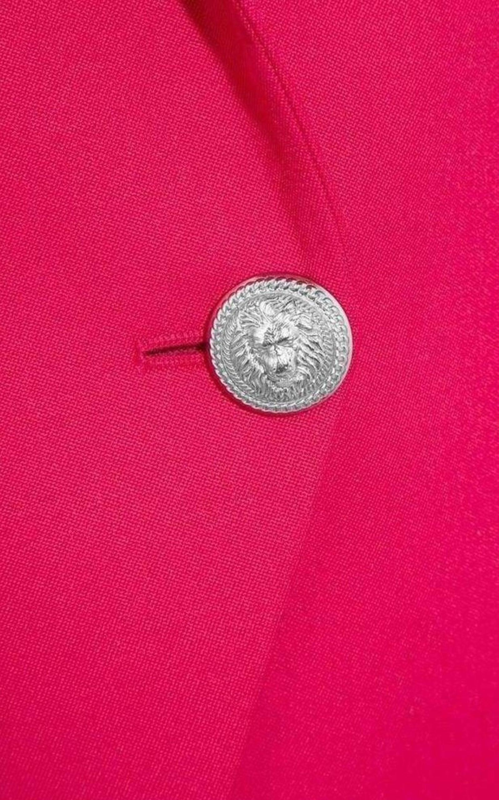 Red Double Breasted Wool Jacket - 5