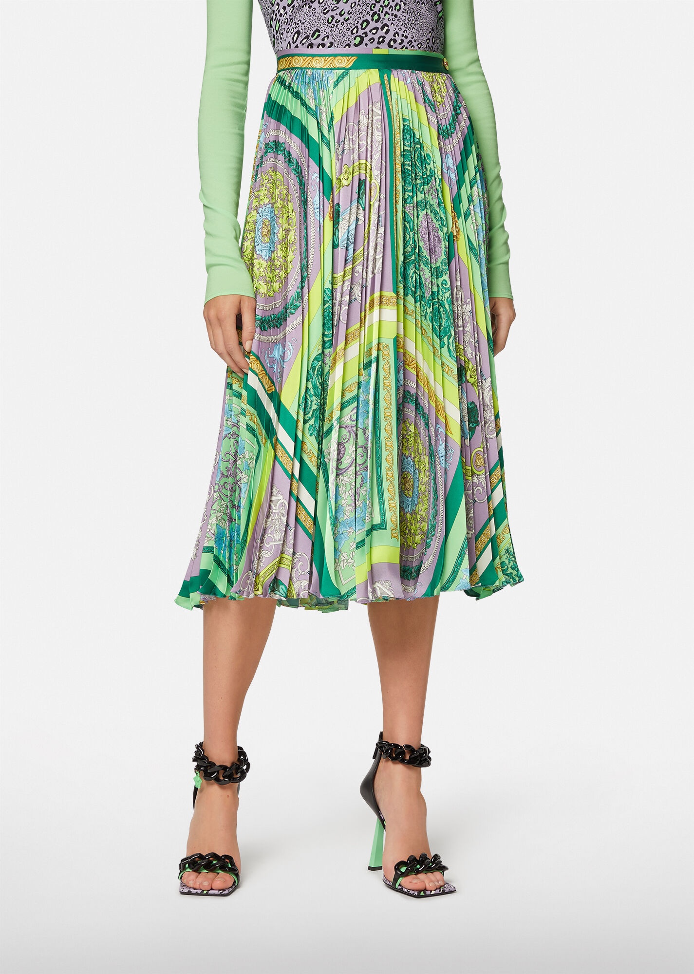 Barocco Mosaic Print Pleated Midi Skirt - 2