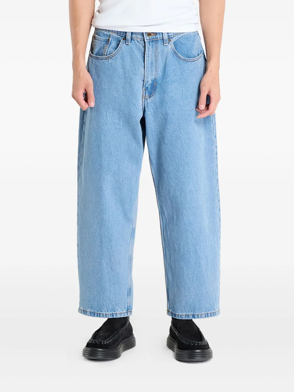 check baggy denim trousers - 1