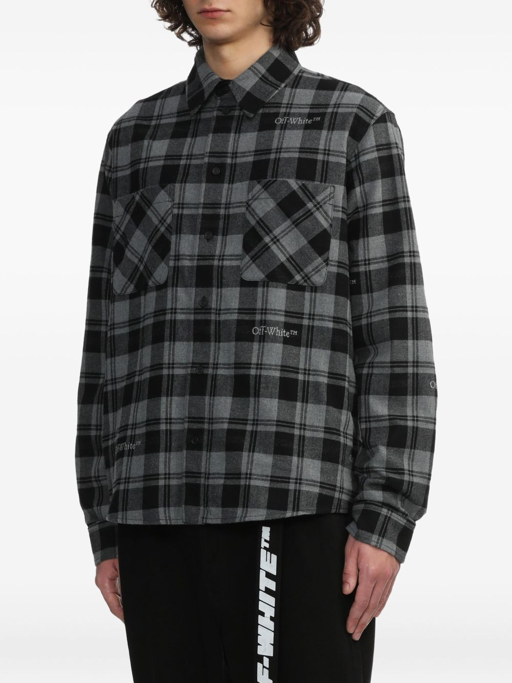 logo-embroidered checked cotton shirt - 3