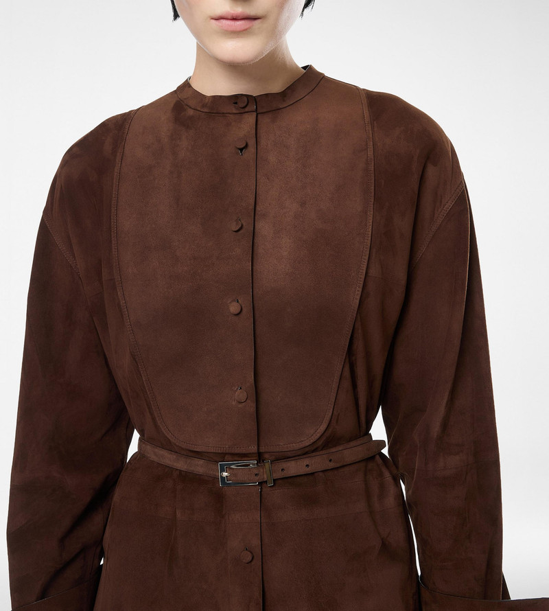 TOM FORD FULL GRAIN LAMB SUEDE BELTED PLASTRON MINI SHIRT DRESS outlook