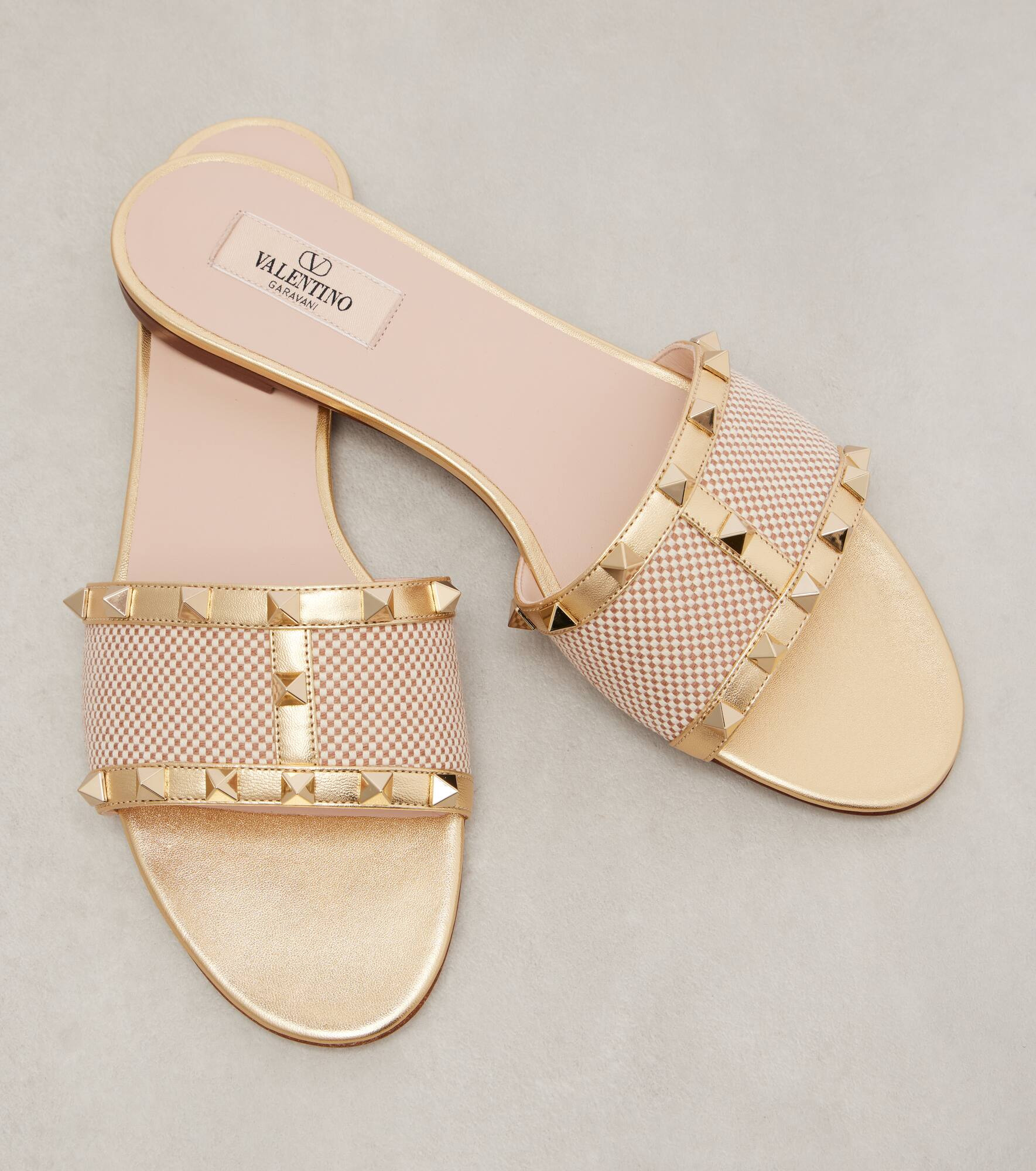 Rockstud leather-trimmed slides - 5