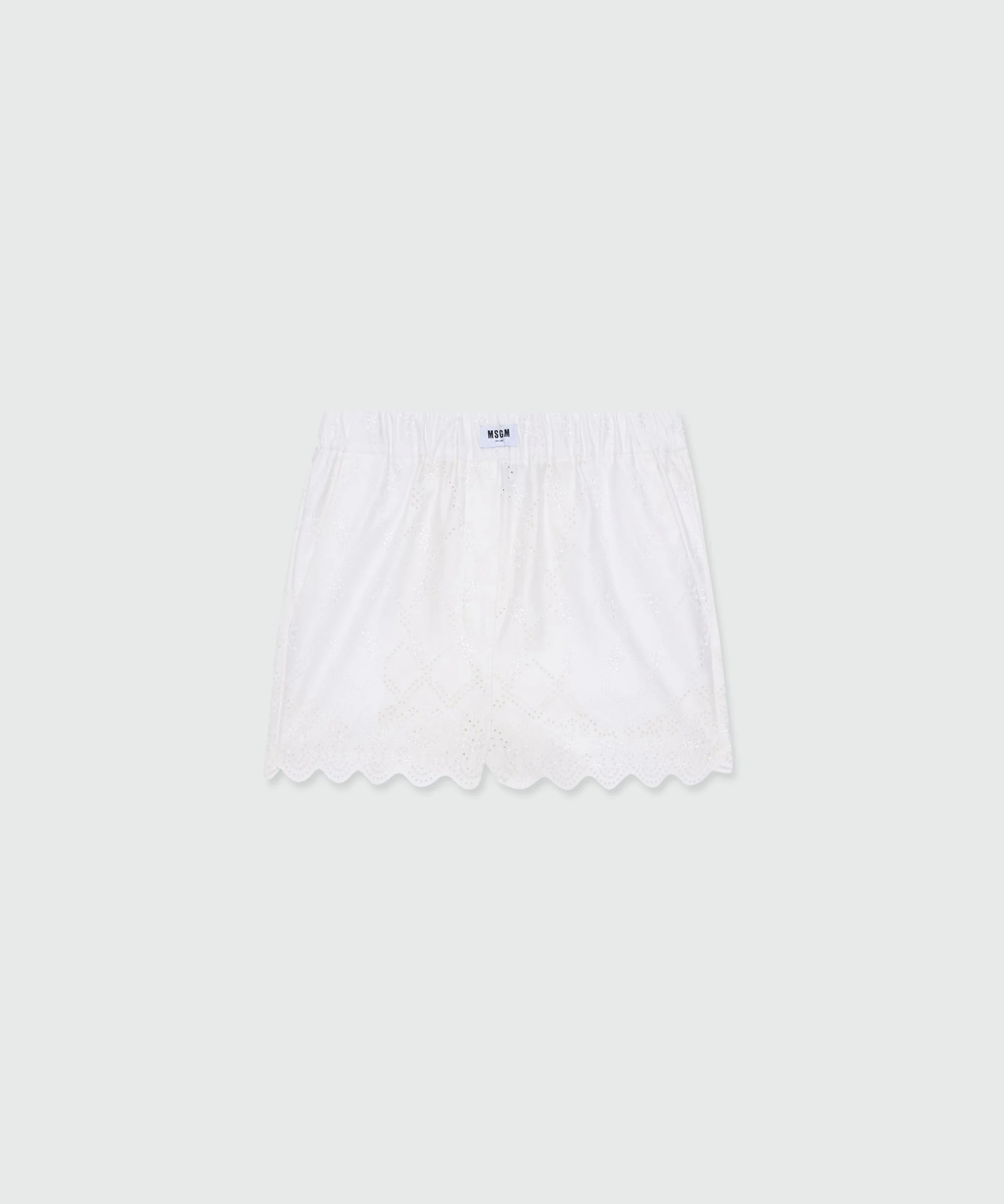 Off-white poplin Bermuda shorts with Sangallo embroidery and scalloped hem - 1