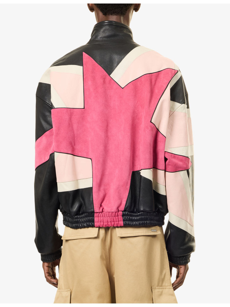 Bomber Contrast-Panel Leather Bomber Jacket 4