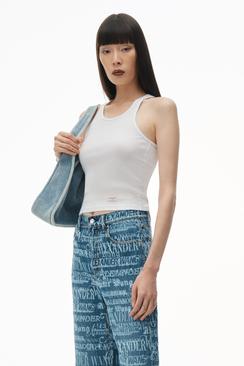 Ez Mid Rise Straight Leg Jean with Newsprint Logo 6