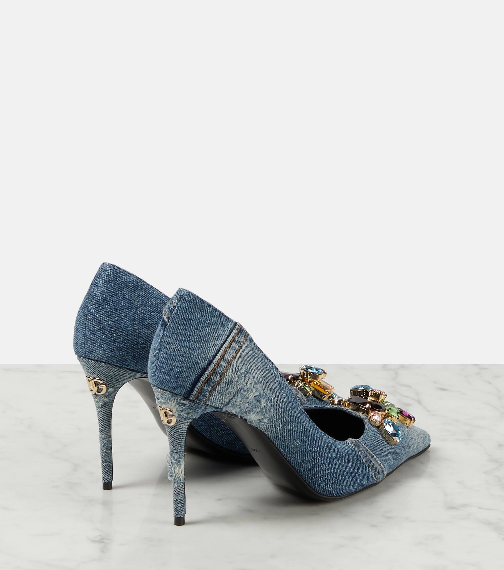 Crystal-embellished denim pumps - 3