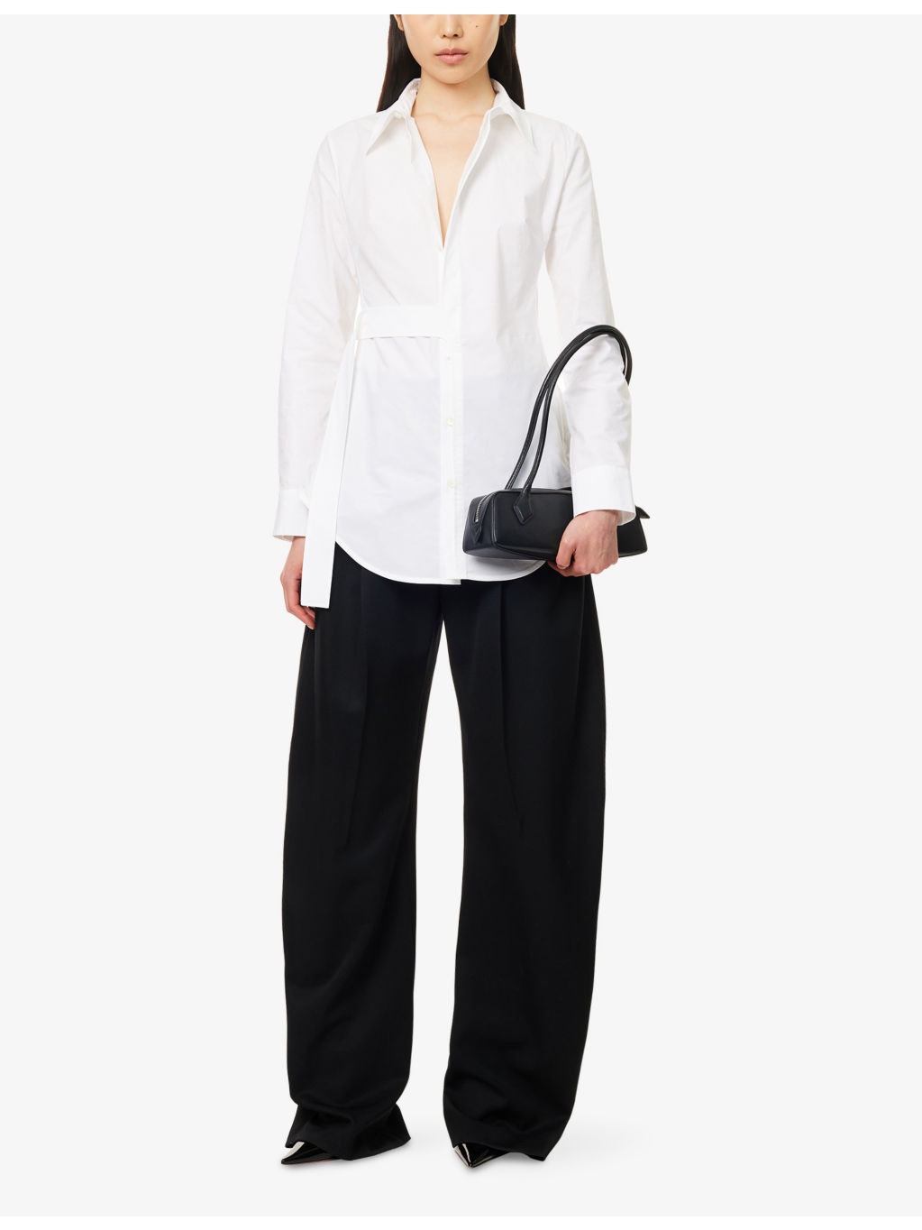 Strap-Trim Long-Sleeves Stretch-Cotton Shirt - 2