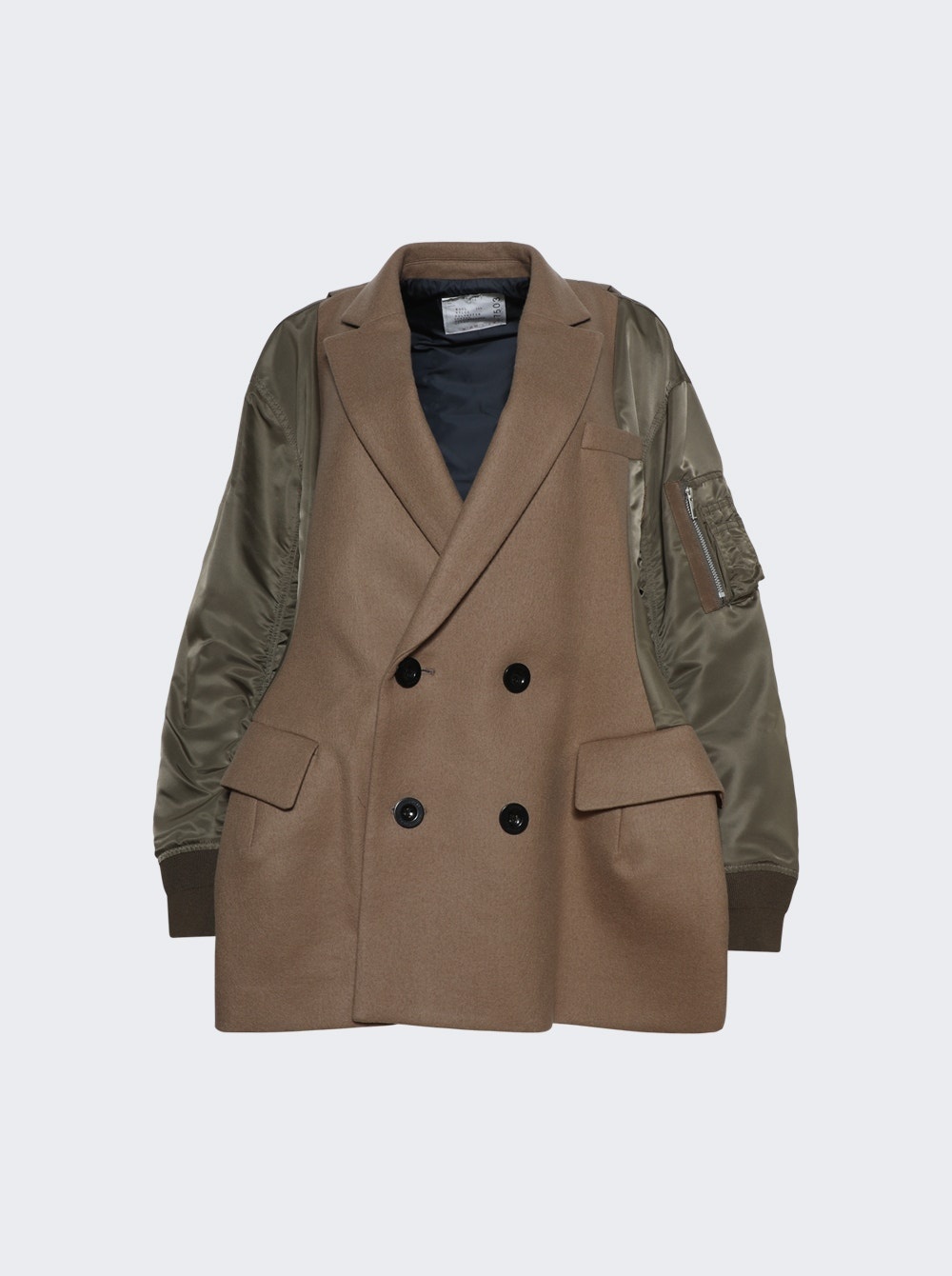 Wool Melton X Nylon Twill Quilted Coat Khaki - 1