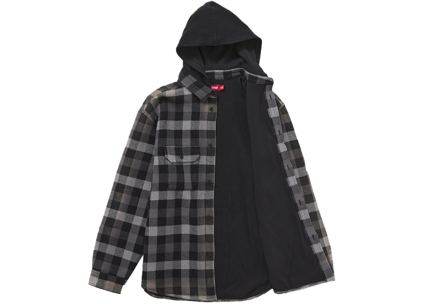 Supreme Waffle Plaid Hooded Shirt Black - 2