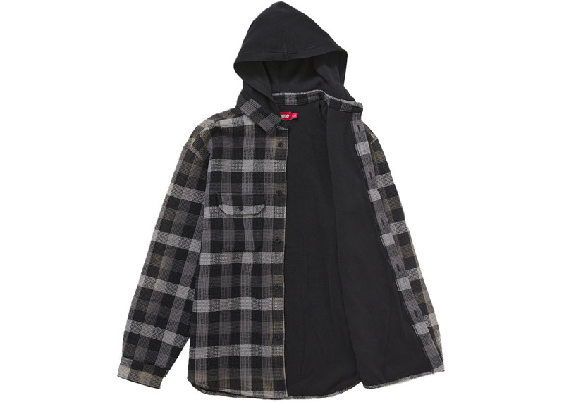 Supreme Supreme Waffle Plaid Hooded Shirt Black outlook