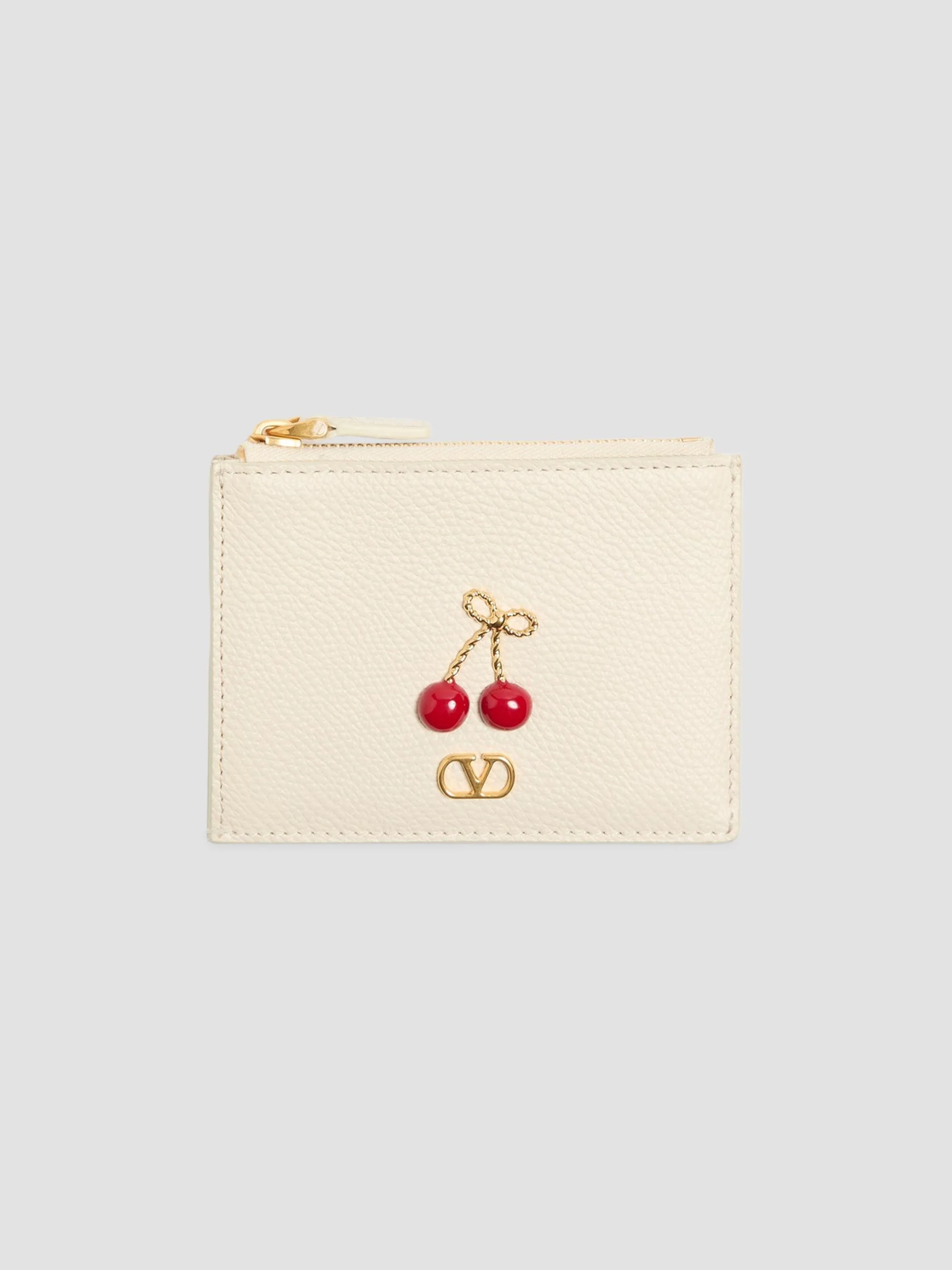 Women's Cherryfic Grainy Calfskin Cardholder - Light Ivory - 1