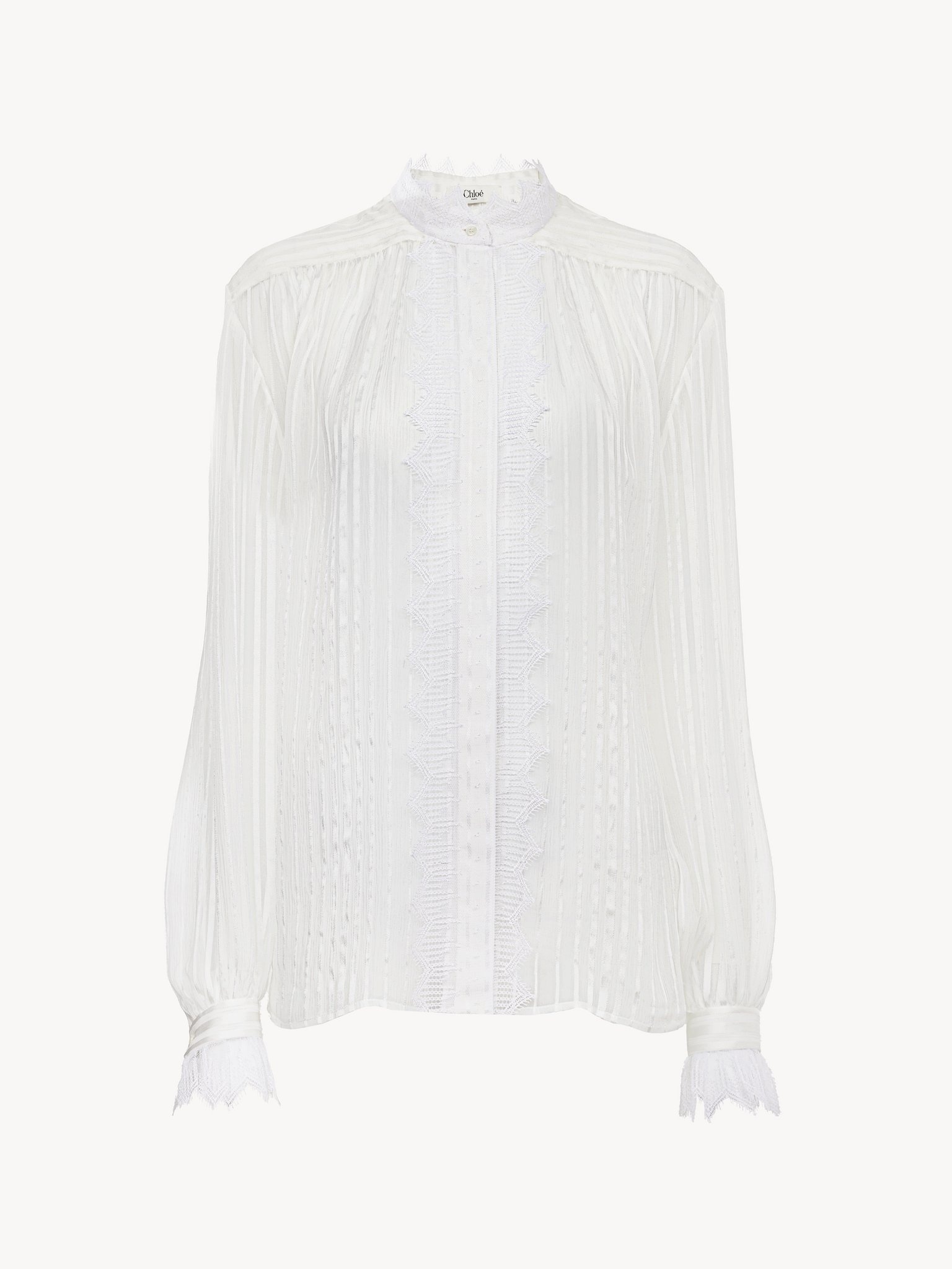 GATHERED BLOUSE IN SILK MOUSSELINE & LACE - 2