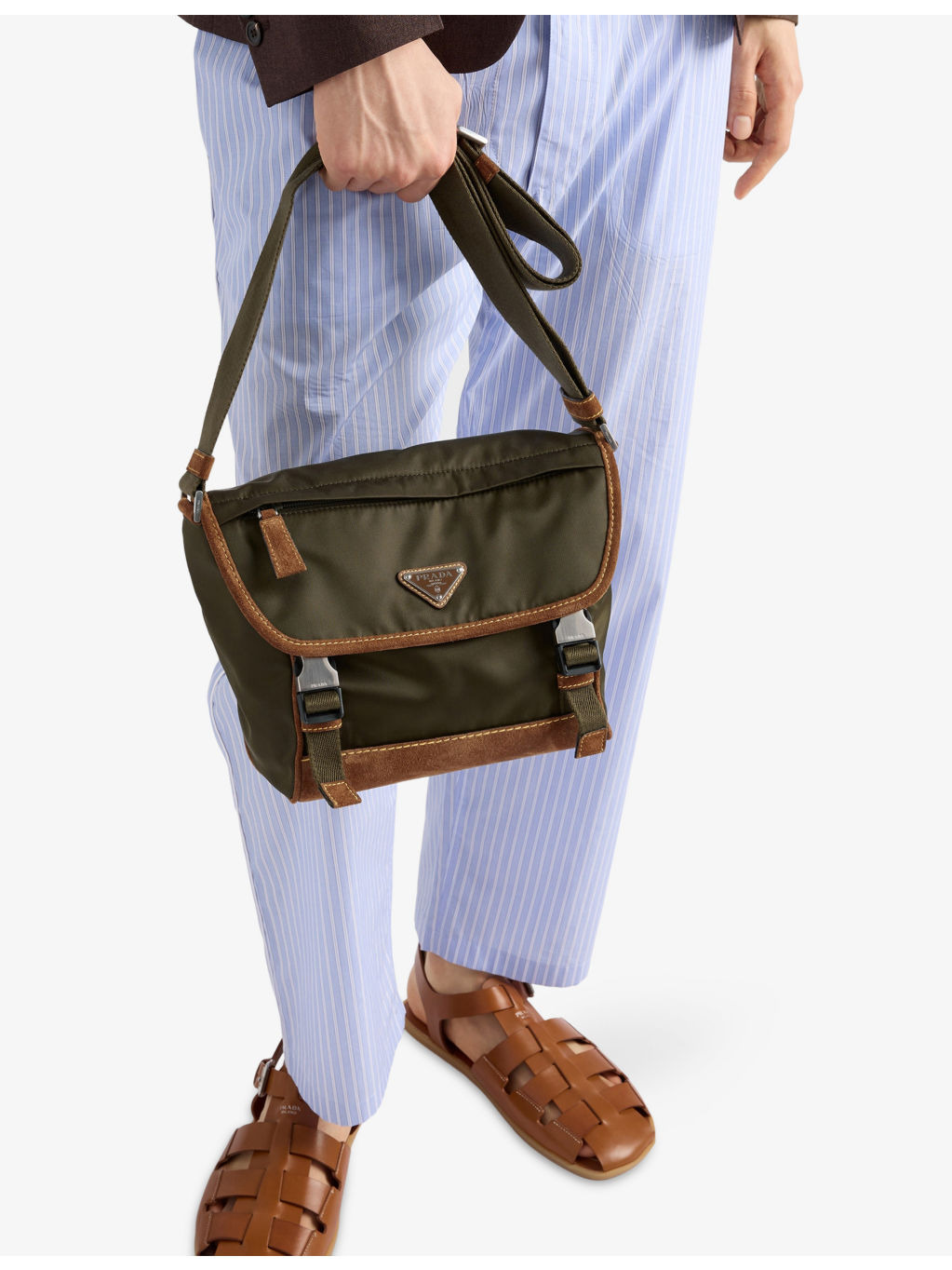 Re-Nylon Medium Woven and Suede Shoulder Bag - 3