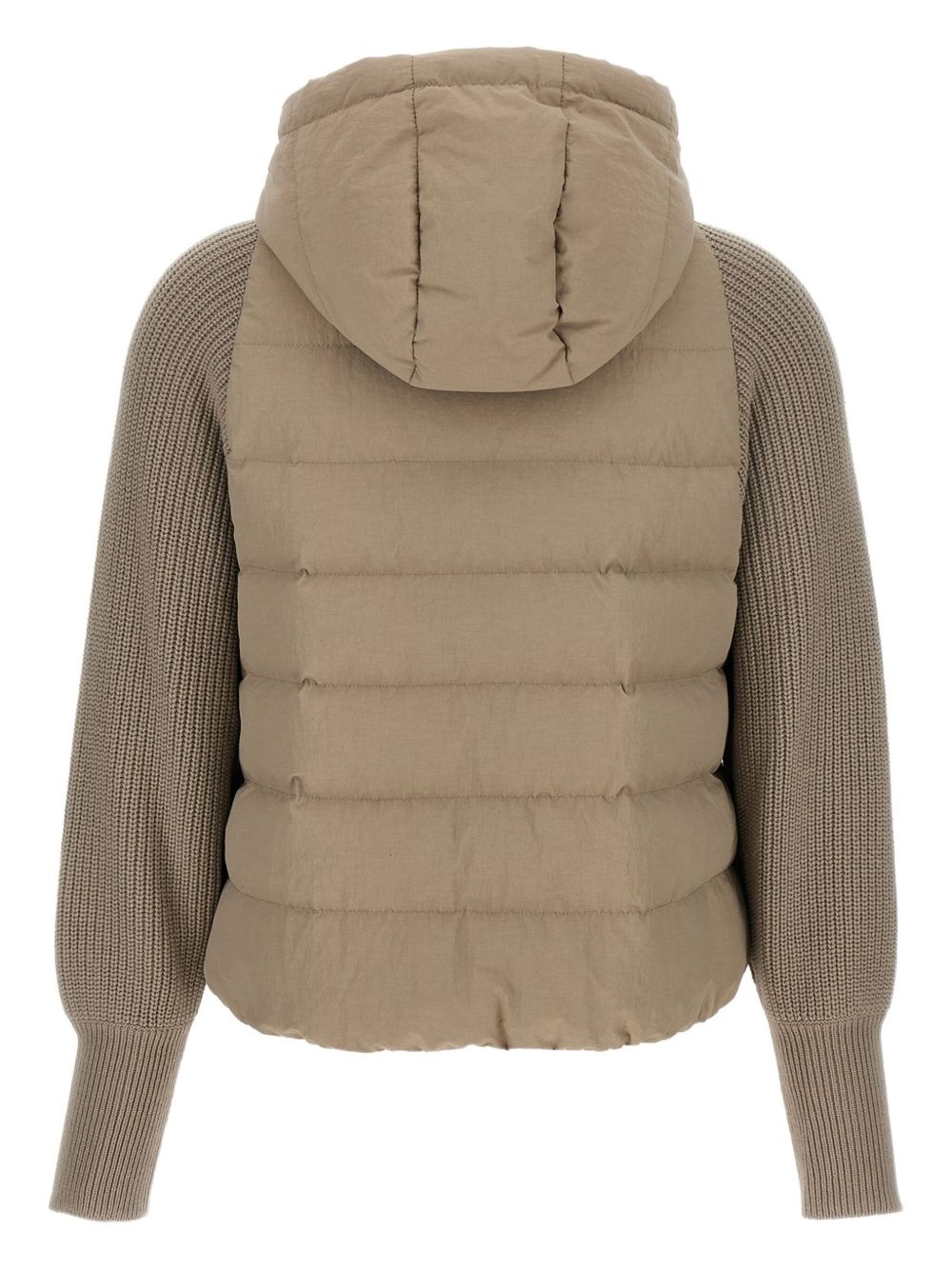 hooded knitted-sleeve puffer jacket - 2