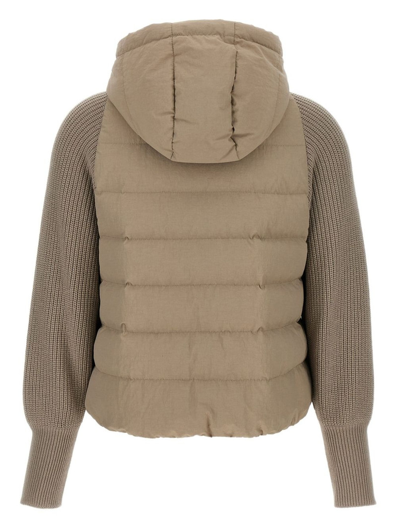Brunello Cucinelli hooded knitted-sleeve puffer jacket outlook