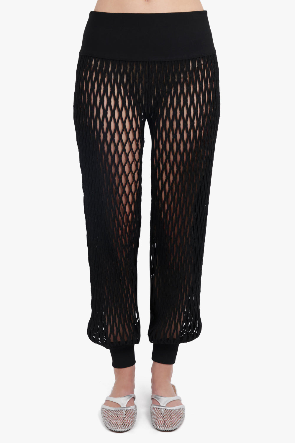 MACRAME KNIT RELAXED ELASTIC CUFF PANT | BLACK - 3
