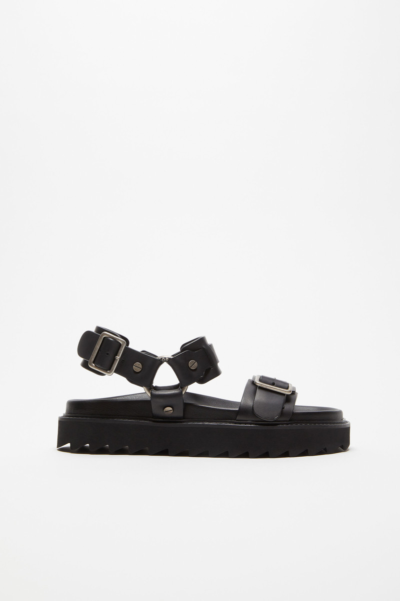 Leather buckle sandal - Black - 1