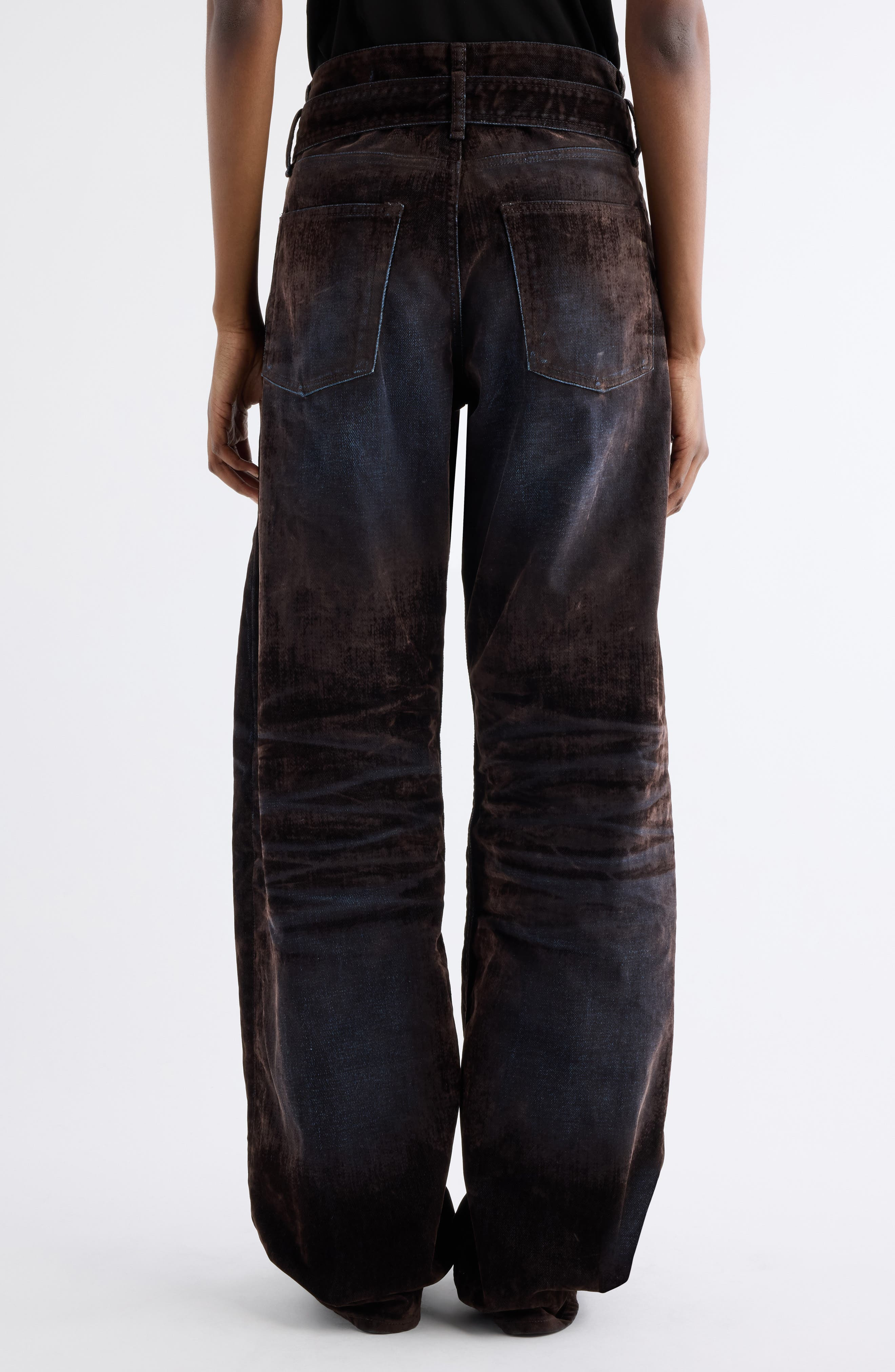 Acne Studios Page Flocked Belted Jeans in Brown/Blue at Nordstrom - 3