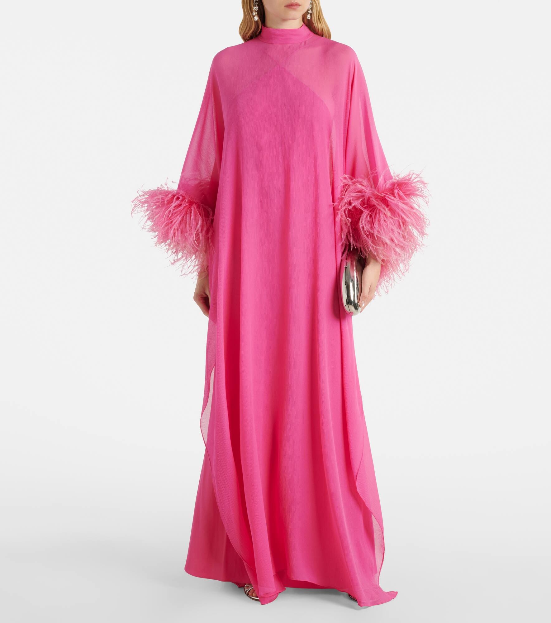 Penelope feather-trimmed silk kaftan - 2