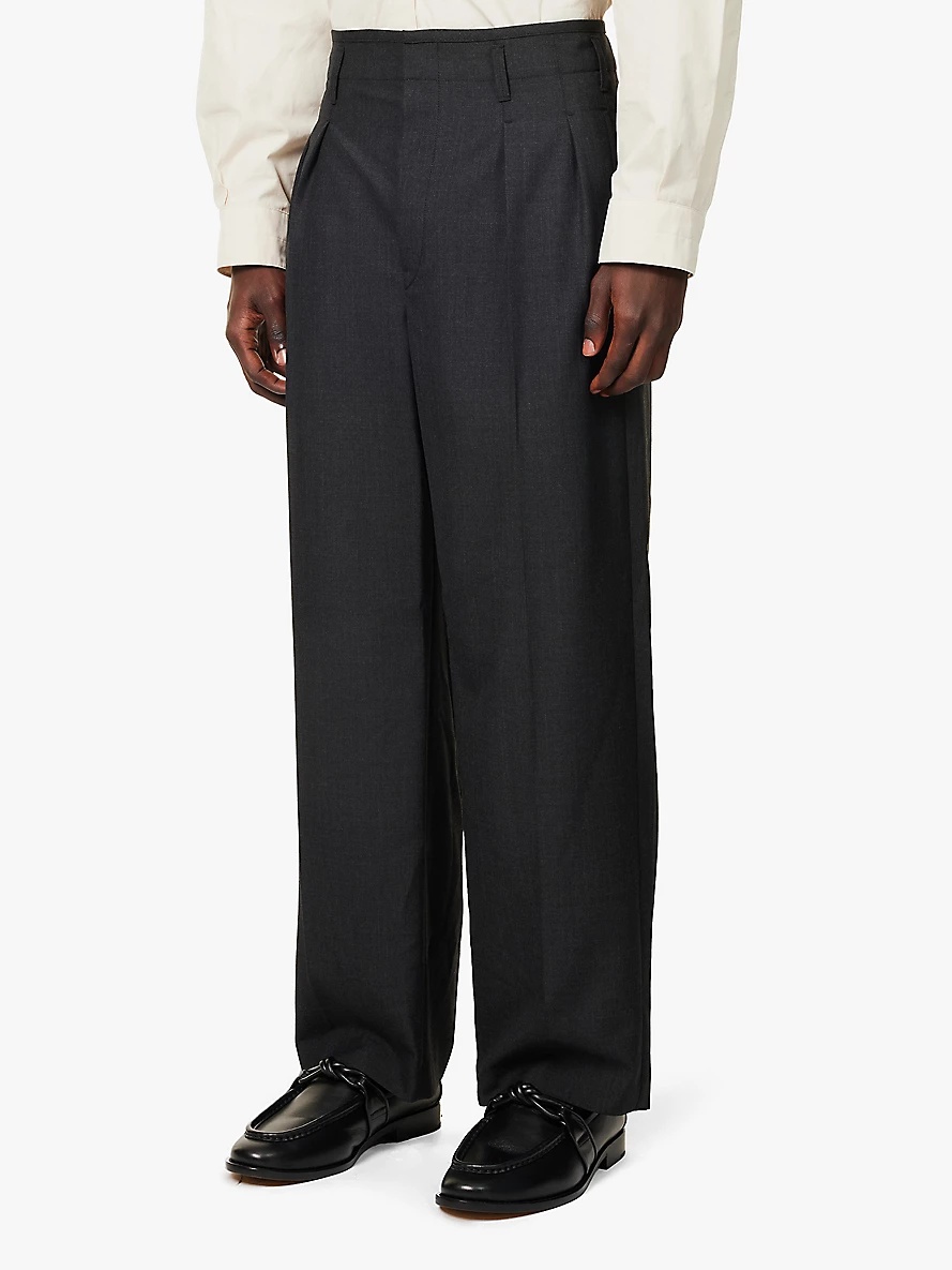 Pleated straight-leg mélange-twill wool trousers - 3