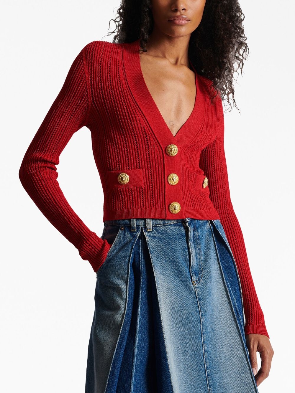 cropped knitted V-neck cardigan - 6