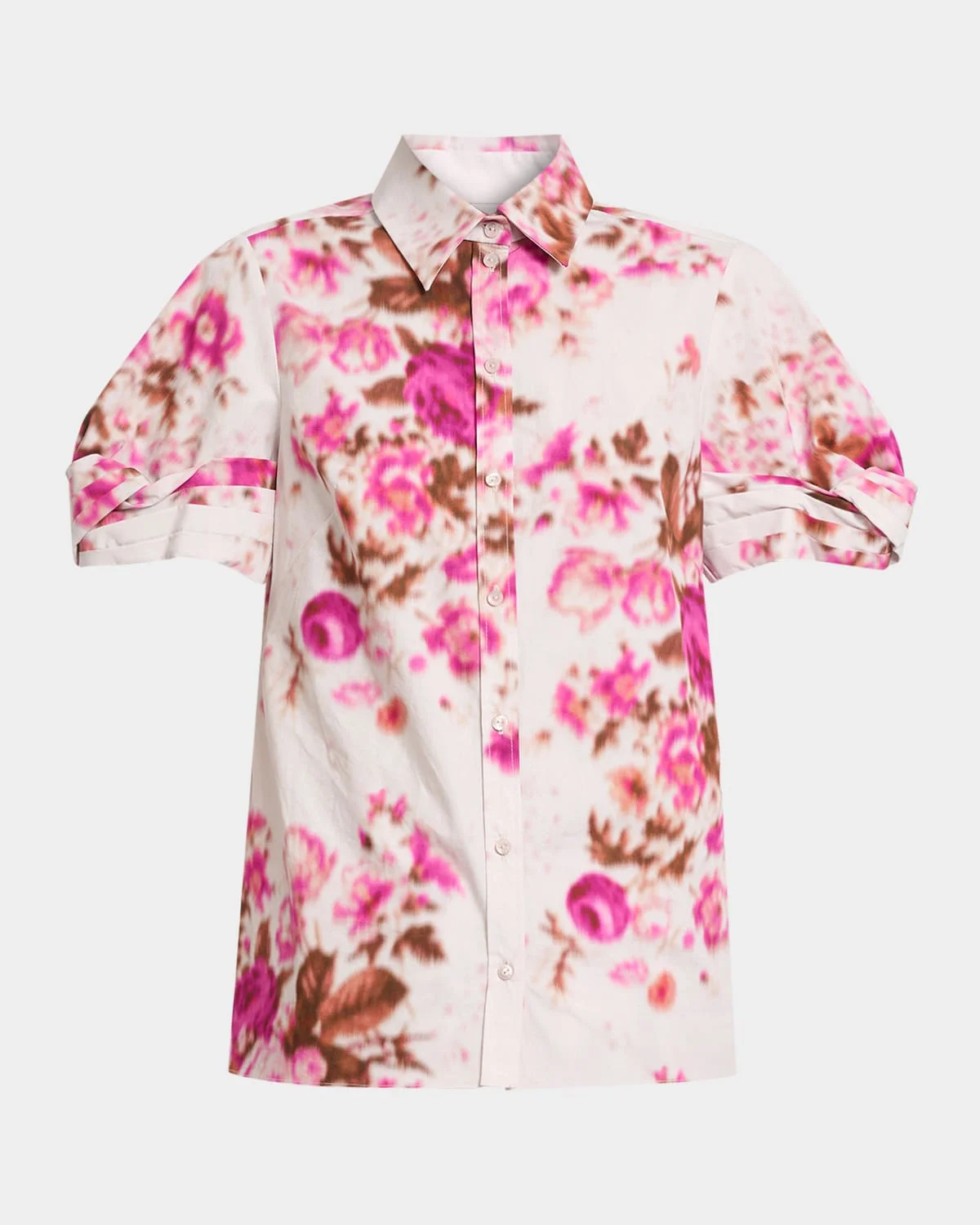 Floral Print Cotton Short Sleeve Shirt - 1