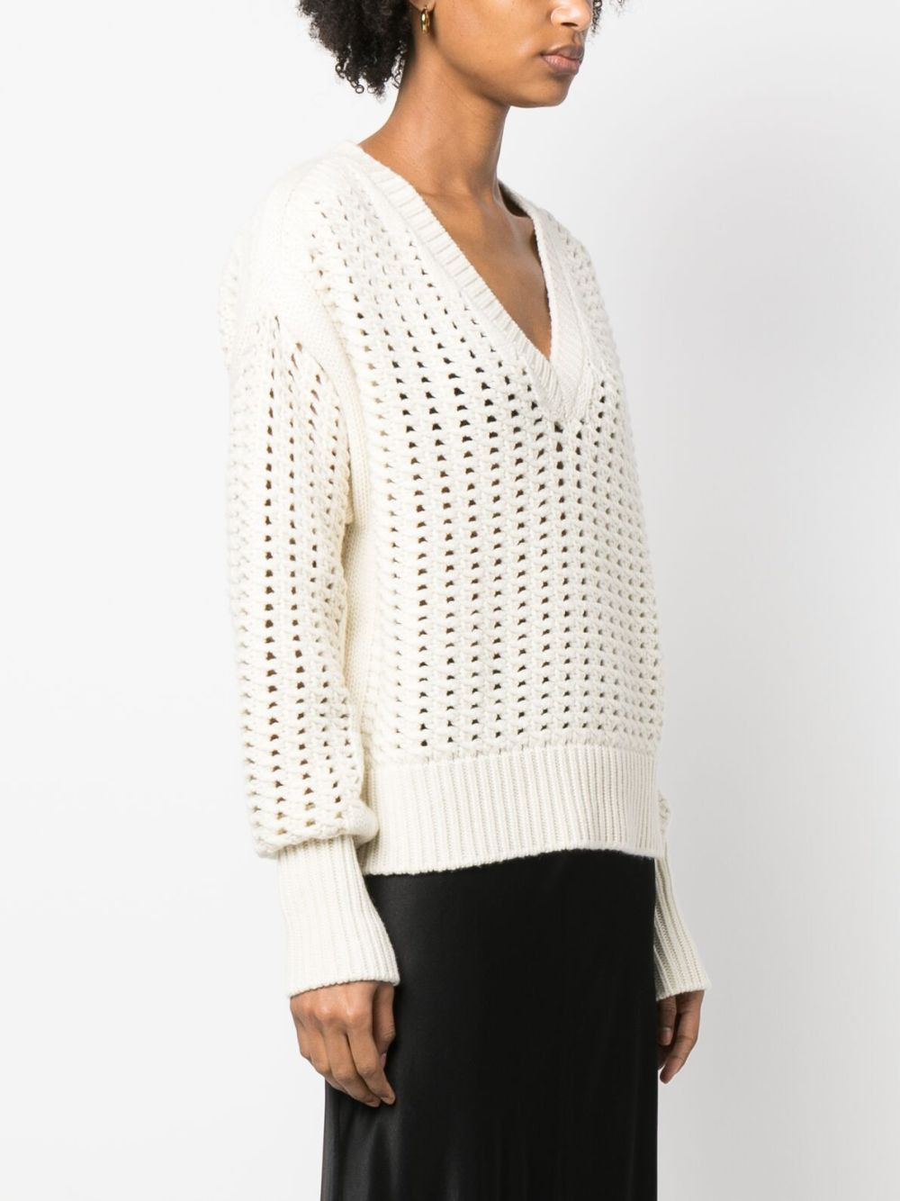 open-knit V-neck jumper - 3