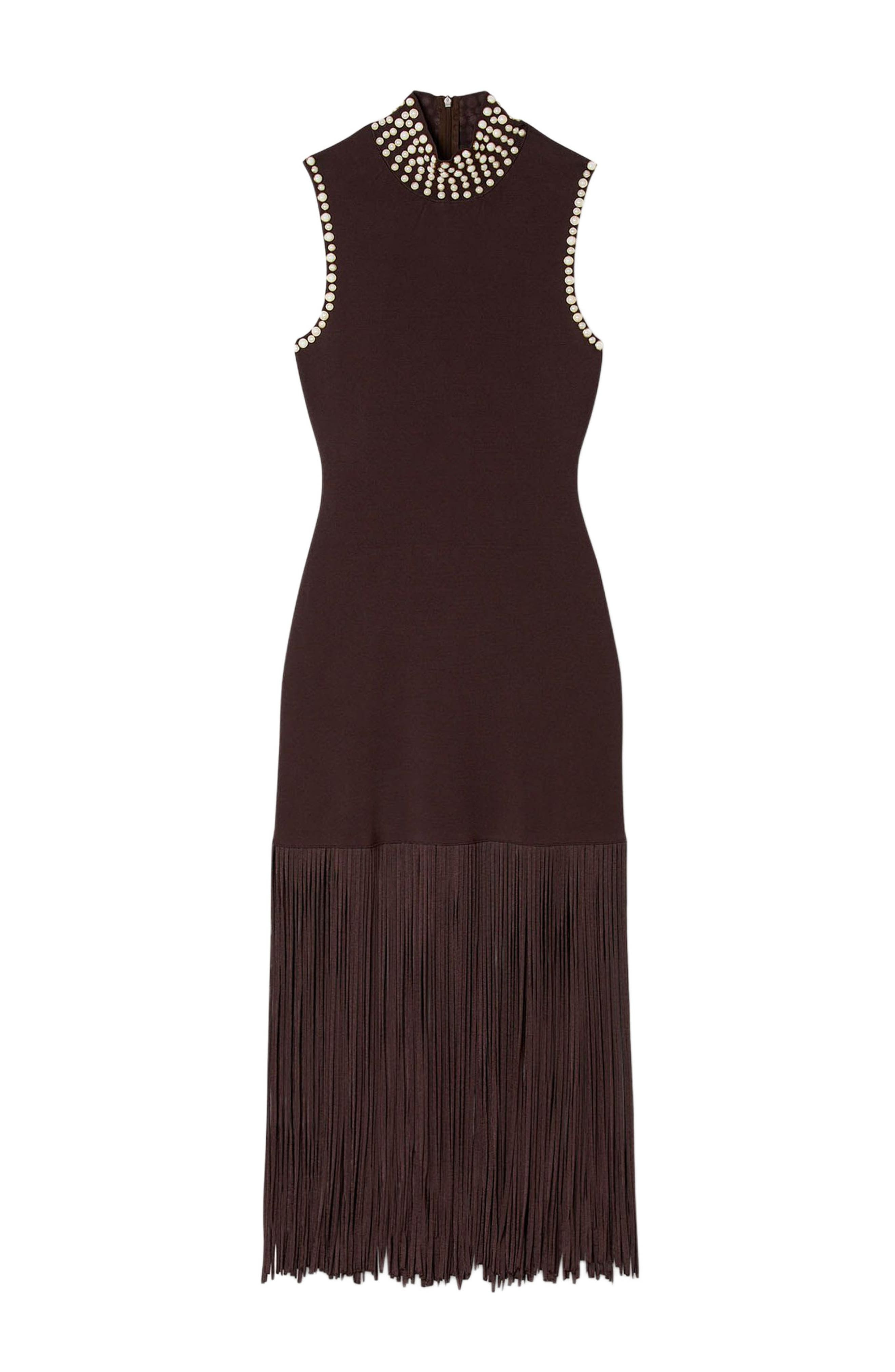 SANDRO Fringed knit midi dress in Brown at Nordstrom - 5