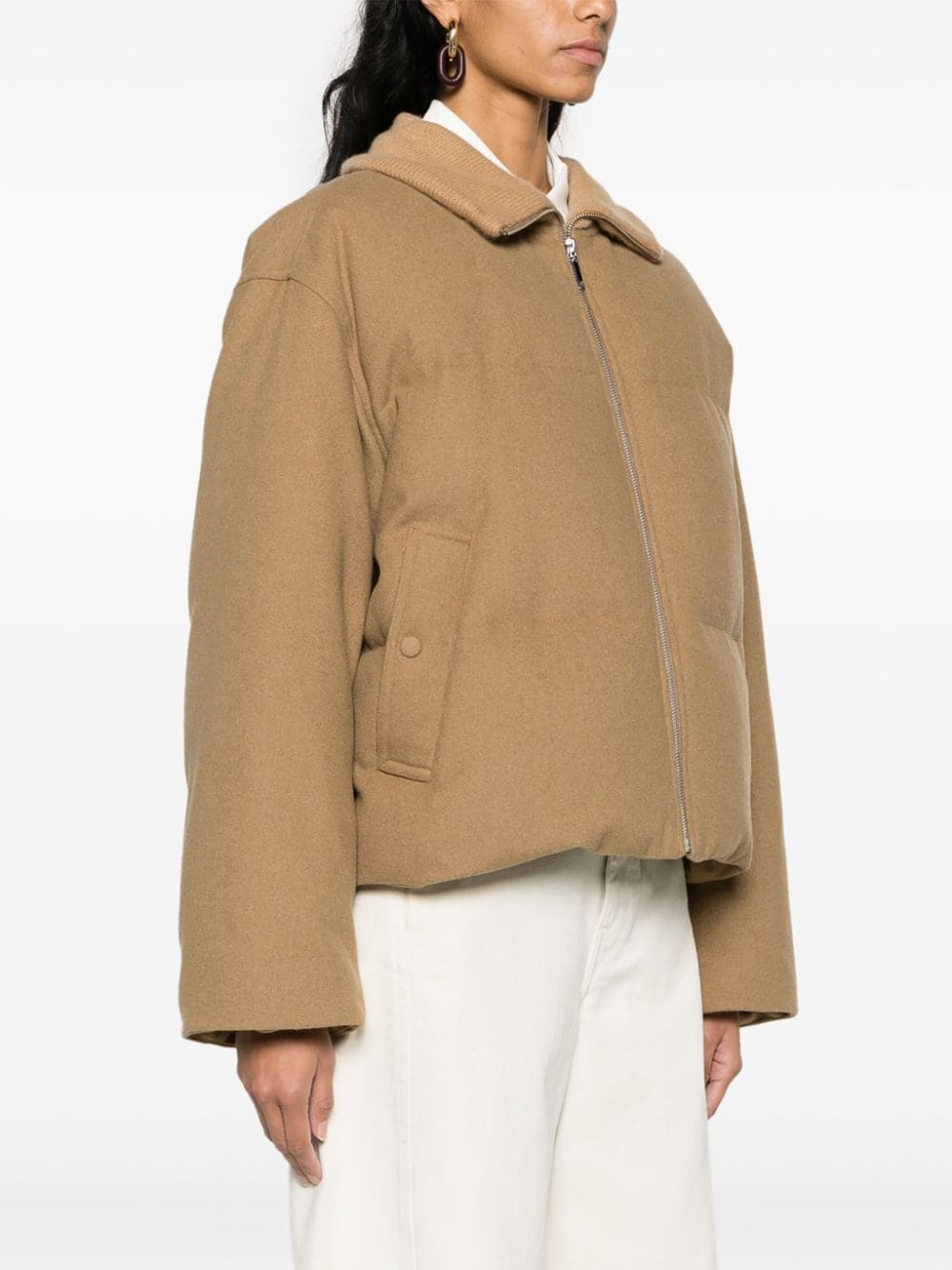 felted zip-up padded jacket - 3