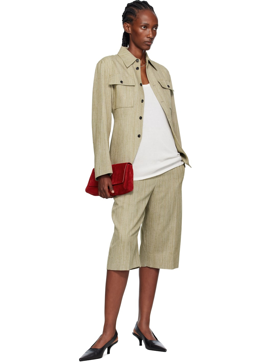 Khaki Viscose Silk Shirt Jacket - 4