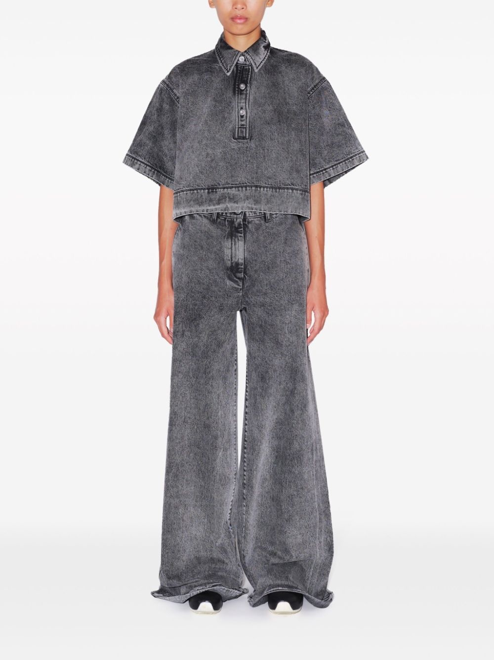 cropped denim polo top - 3